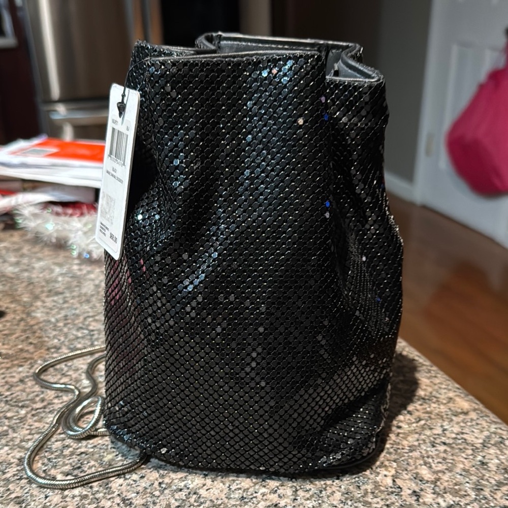 Guess Black Glossy Clutch with Textured Finish